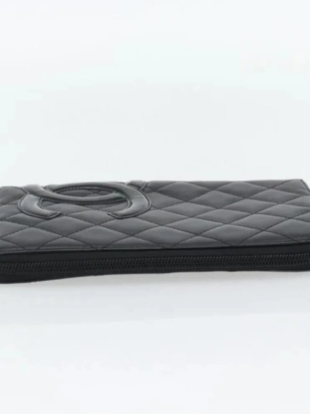 CHANEL Matelasse Cambon Line Long Wallet Leather Black Silver CC Auth 181675V